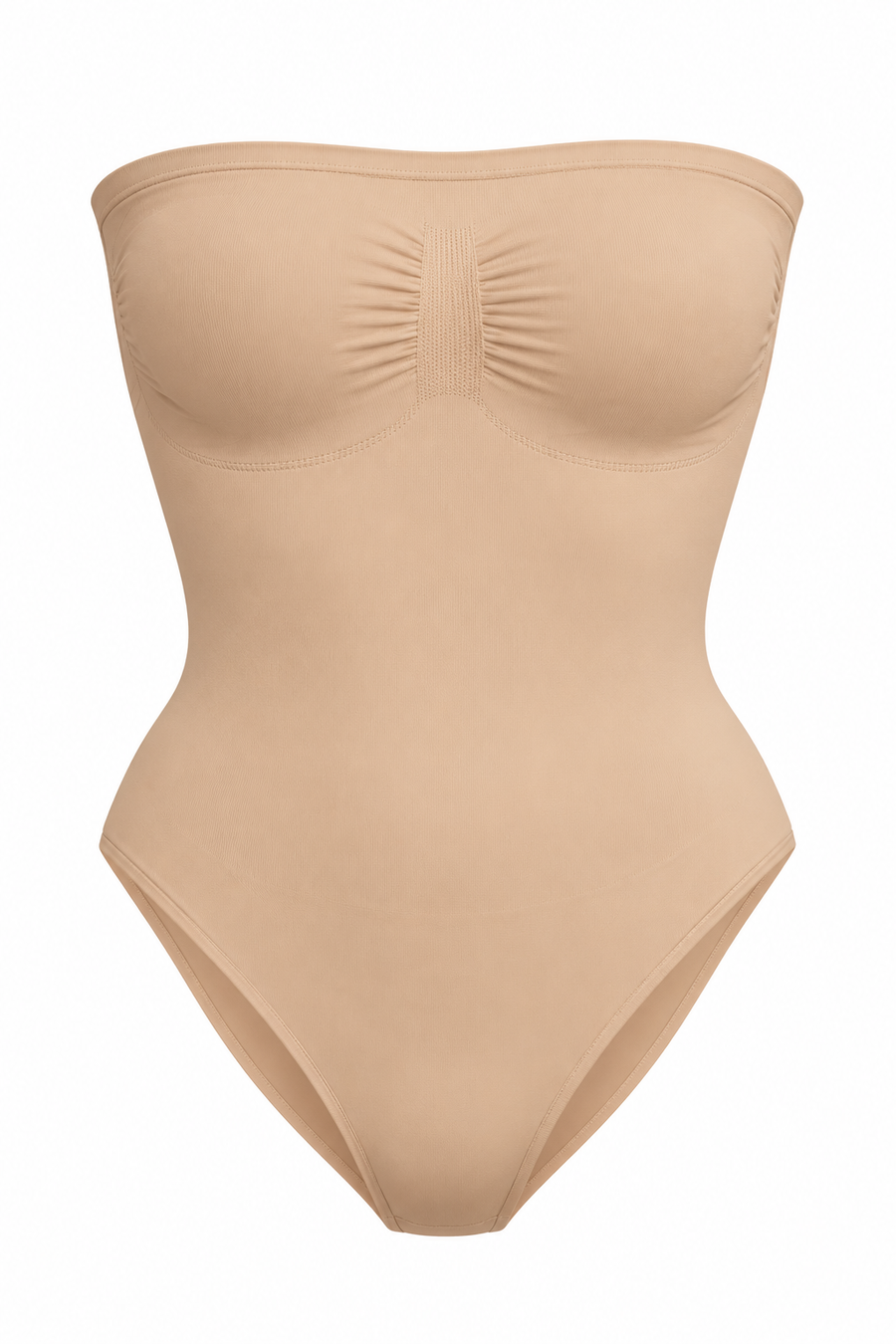 Silueta: body beige sin tirantes con textura acanalada