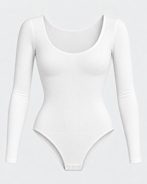 Long-Sleeve Shaping Bodysuit – White
