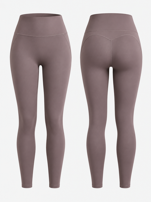 Silueta: leggings deportivos color malva, vista frontal y trasera