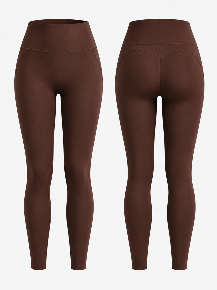 Silueta: leggings reductores chocolate, vista frontal y trasera