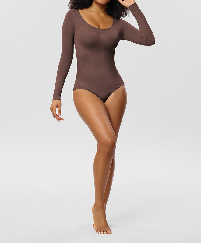 Body reductor manga larga marrón