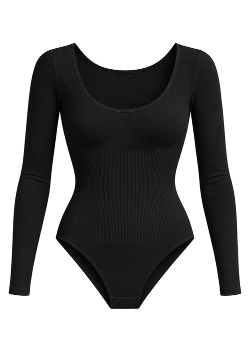 Long-Sleeve Shaping Bodysuit – Black