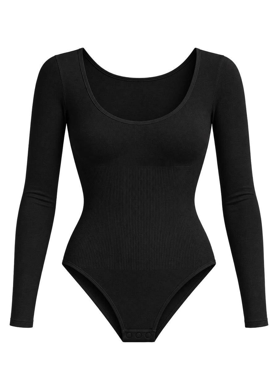 Long-Sleeve Shaping Bodysuit – Black